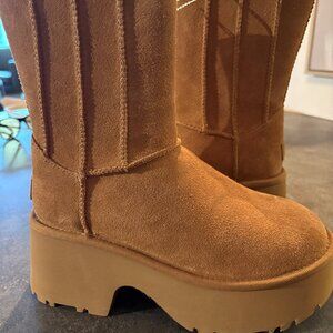 UGG Women Classic Twin Seam New Heights Chestnut Suede Platform Boots NEW SIZE 7